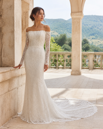 MANT Square-Neck Long-Sleeve Mermaid Wedding Dress