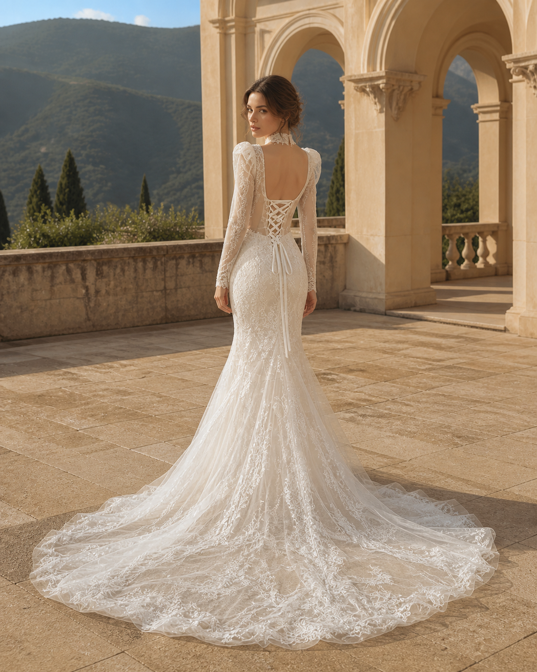 MANT High-Neck Long-Sleeve Mermaid Wedding Dress