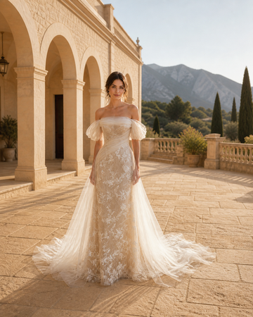MANT Off-Shoulder Lace Overskirt Mermaid Wedding Dress