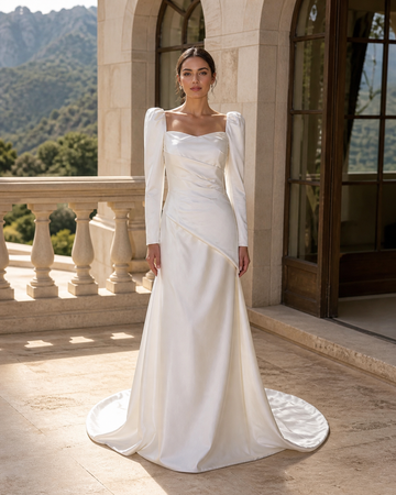 MANT Square-Neck Long-Sleeve Mermaid Wedding Dress
