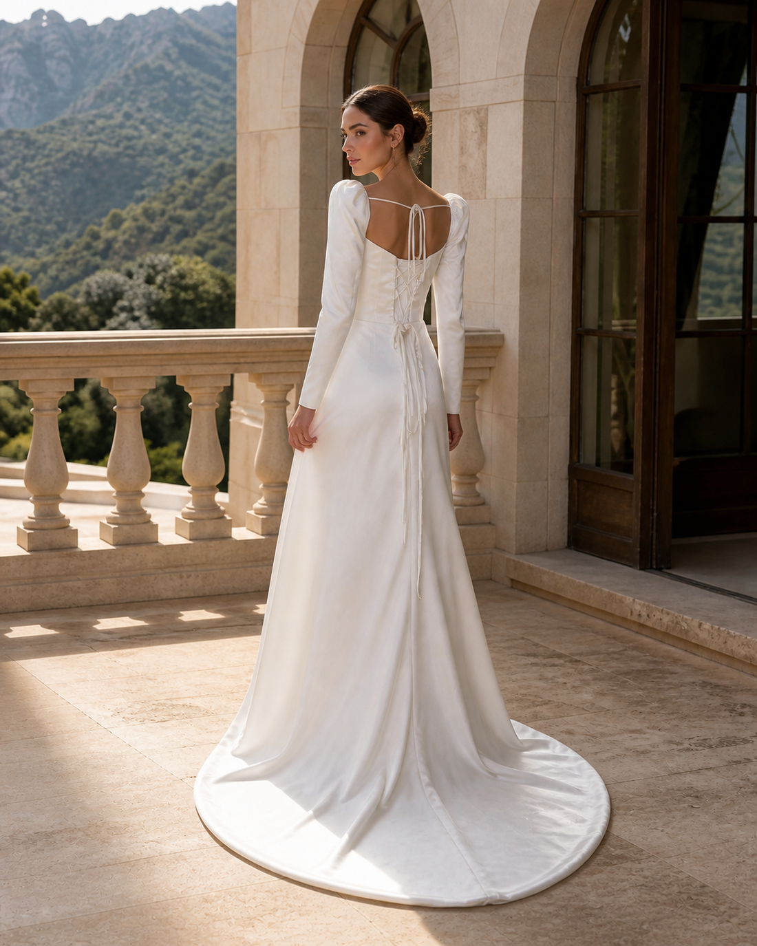 MANT Square-Neck Long-Sleeve Mermaid Wedding Dress