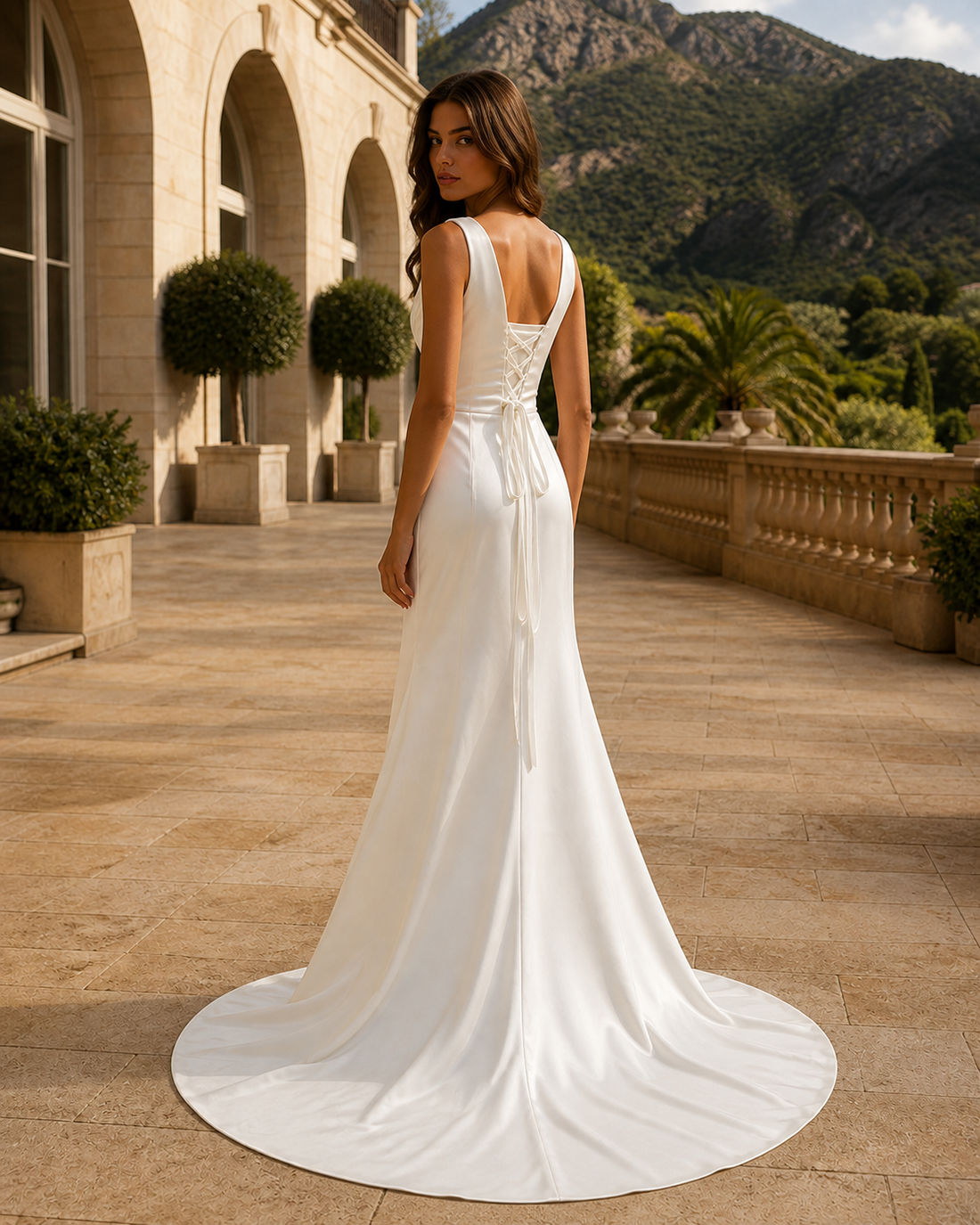MANT Wide V-Neck Draped Mermaid Wedding Dress