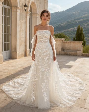 MANT Strapless Textured Mermaid Wedding Dress