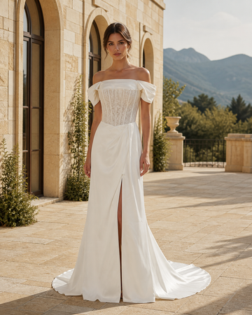 MANT Sheer-Look Corset Front-Slit Mermaid Wedding Dress