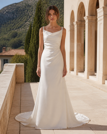 MANT Cowl-Neck Strappy-Back Mermaid Wedding Dress