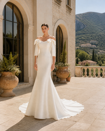 MANT Bow-Strap Square-Neck Mermaid Wedding Dress