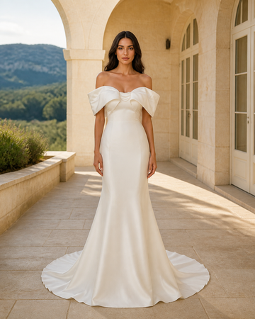 MANT Sculpted Bow Off-Shoulder Mermaid Wedding Dress