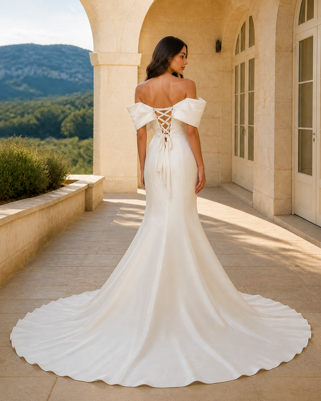 MANT Sculpted Bow Off-Shoulder Mermaid Wedding Dress