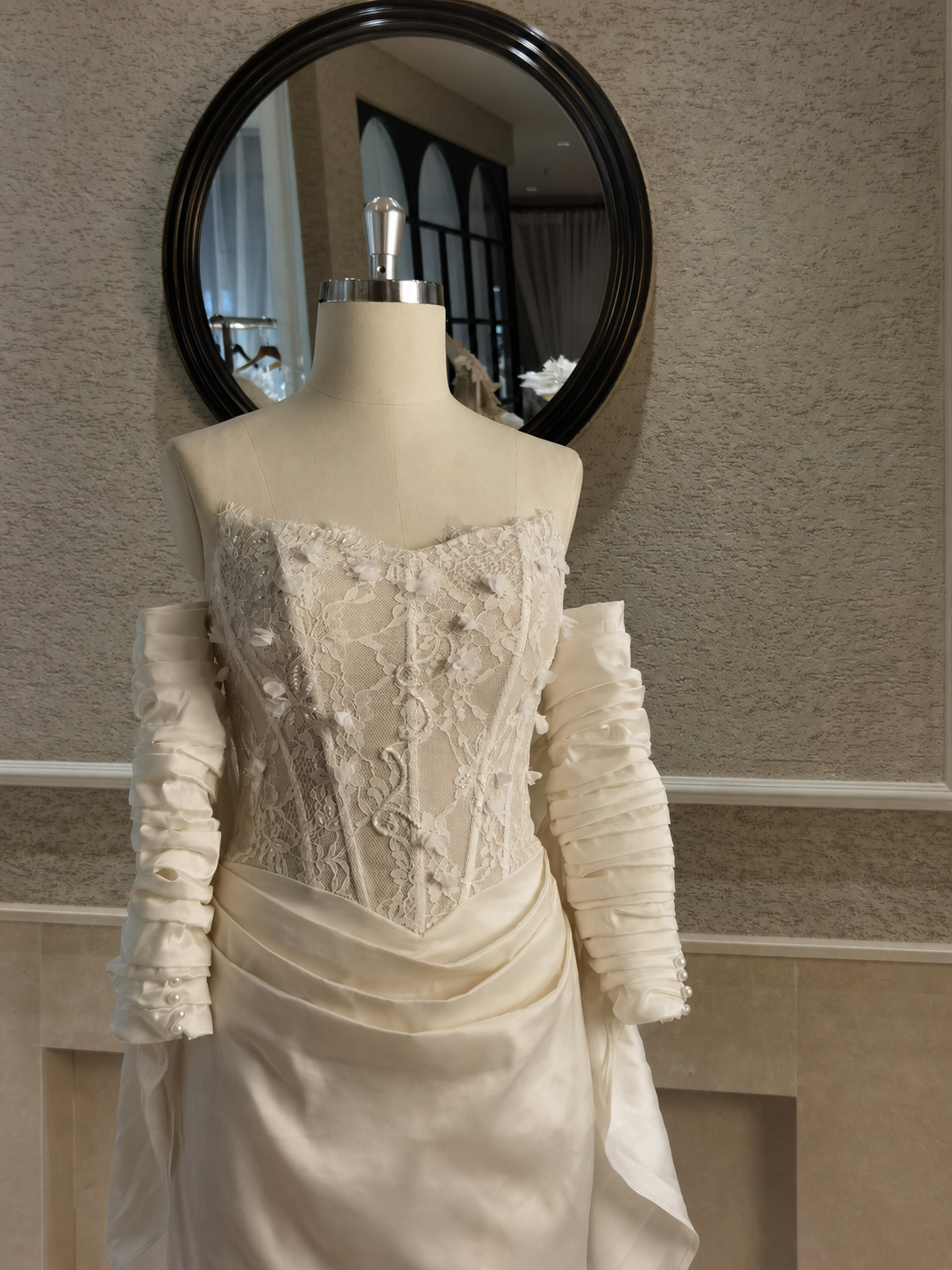 MANT Straight Strapless Neckline Gathered Detachable Sleeves Mermaid Wedding Dress