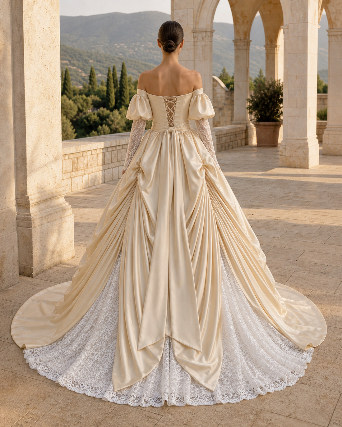 MANT Rose Off-Shoulder Neckline Puff Sleeves A-Line Wedding Dress