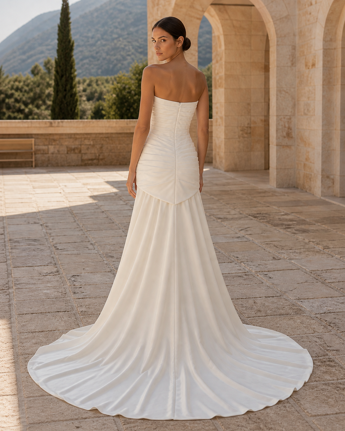 MANT Straight Strapless Neckline Ruched Corset Mermaid Wedding Dress