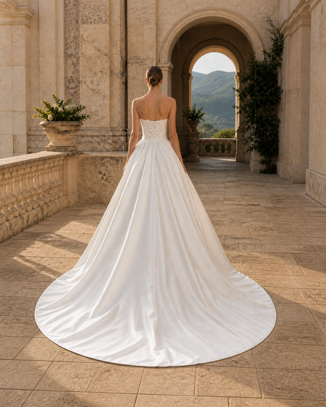 MANT Rolled Strapless Neckline Ruched Corset Ball Gown Wedding Dress