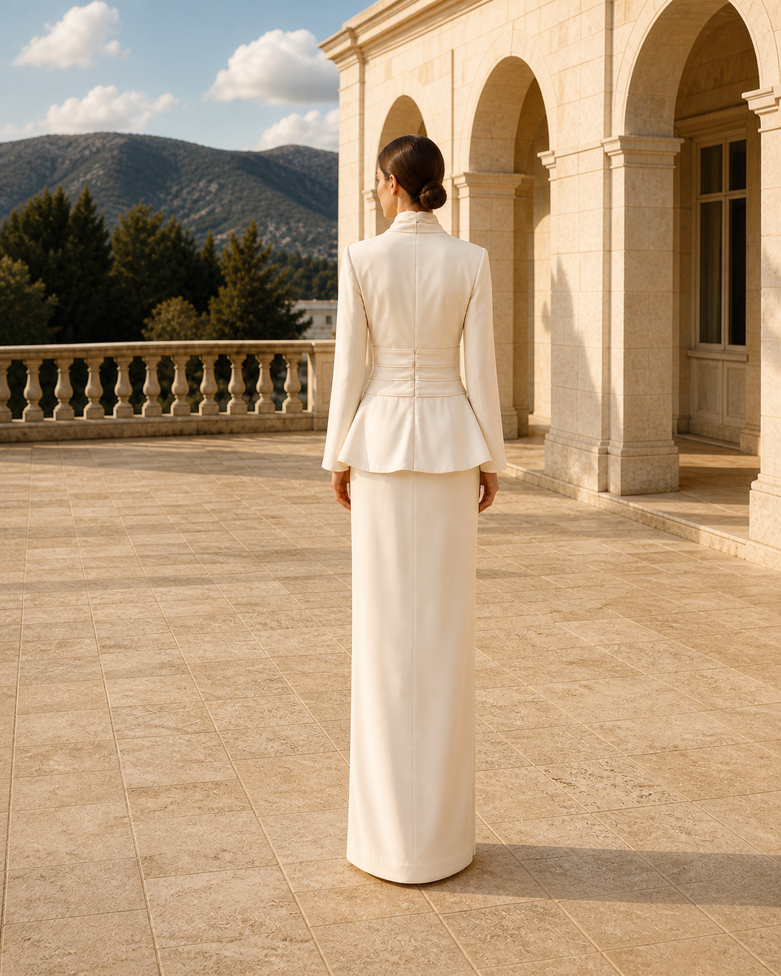 MANT Plunging Tailored Jacket Scarf Collar Mermaid Wedding Dress