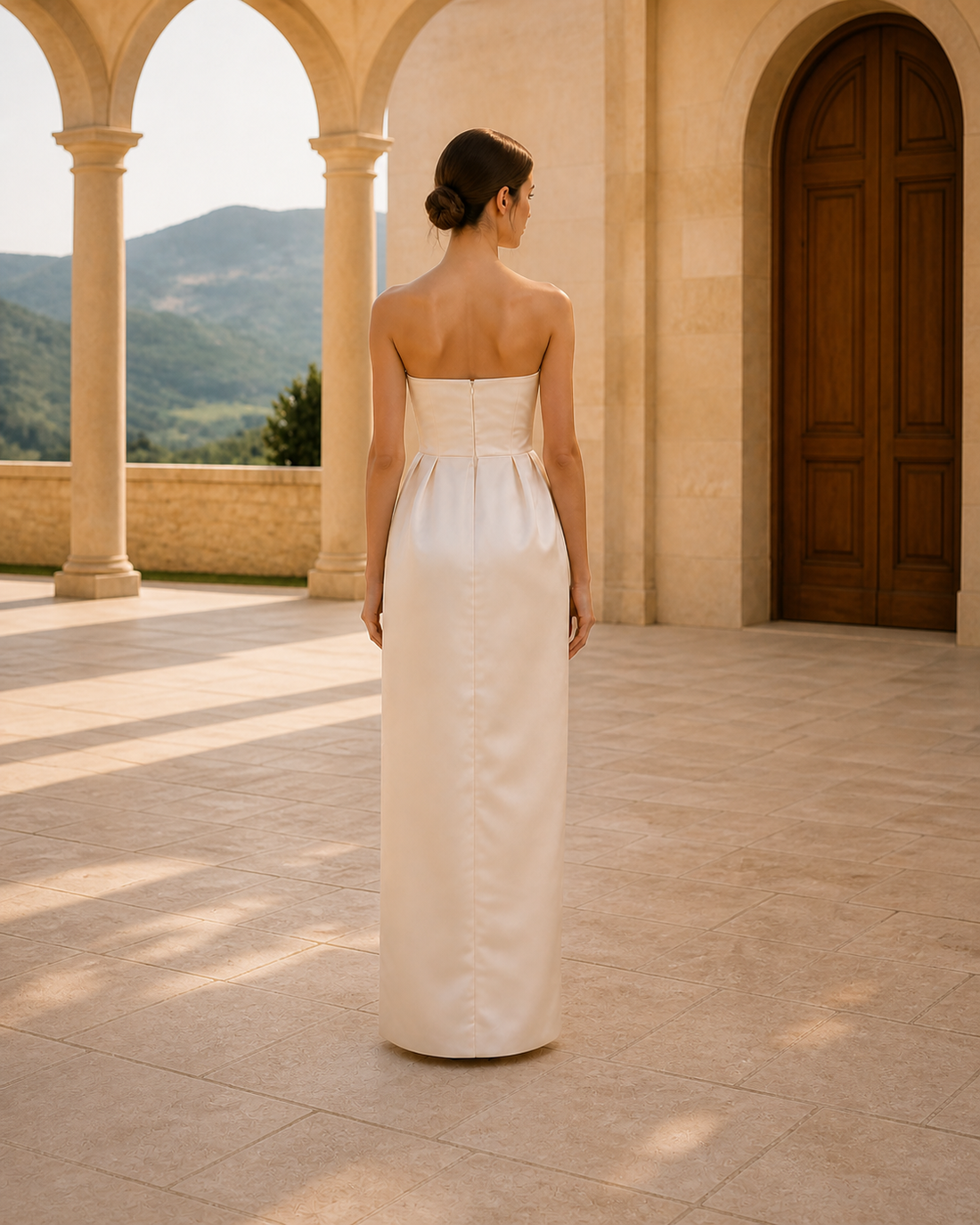 MANT Straight Strapless Neckline Precise Waist Darts Mini Wedding Dress