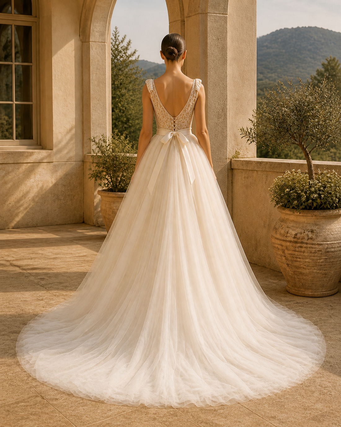 MANT Lace Boat Neckline Sleeveless Bodice Ball Gown Wedding Dress