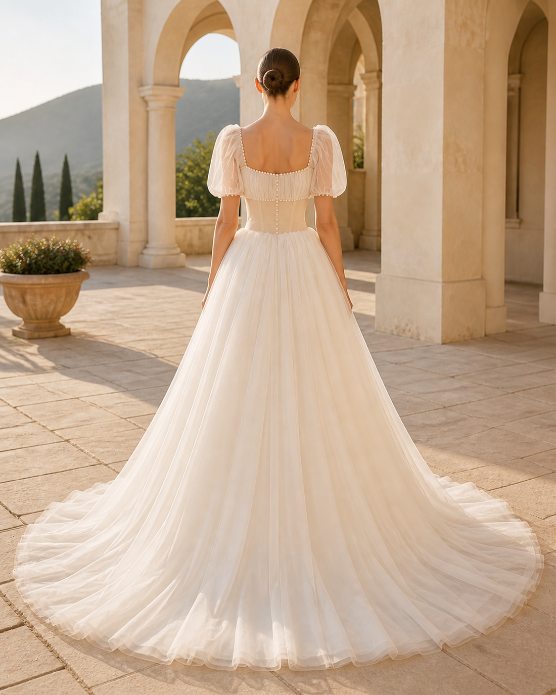 MANT Square Neckline Puff Sleeves Ball Gown Wedding Dress
