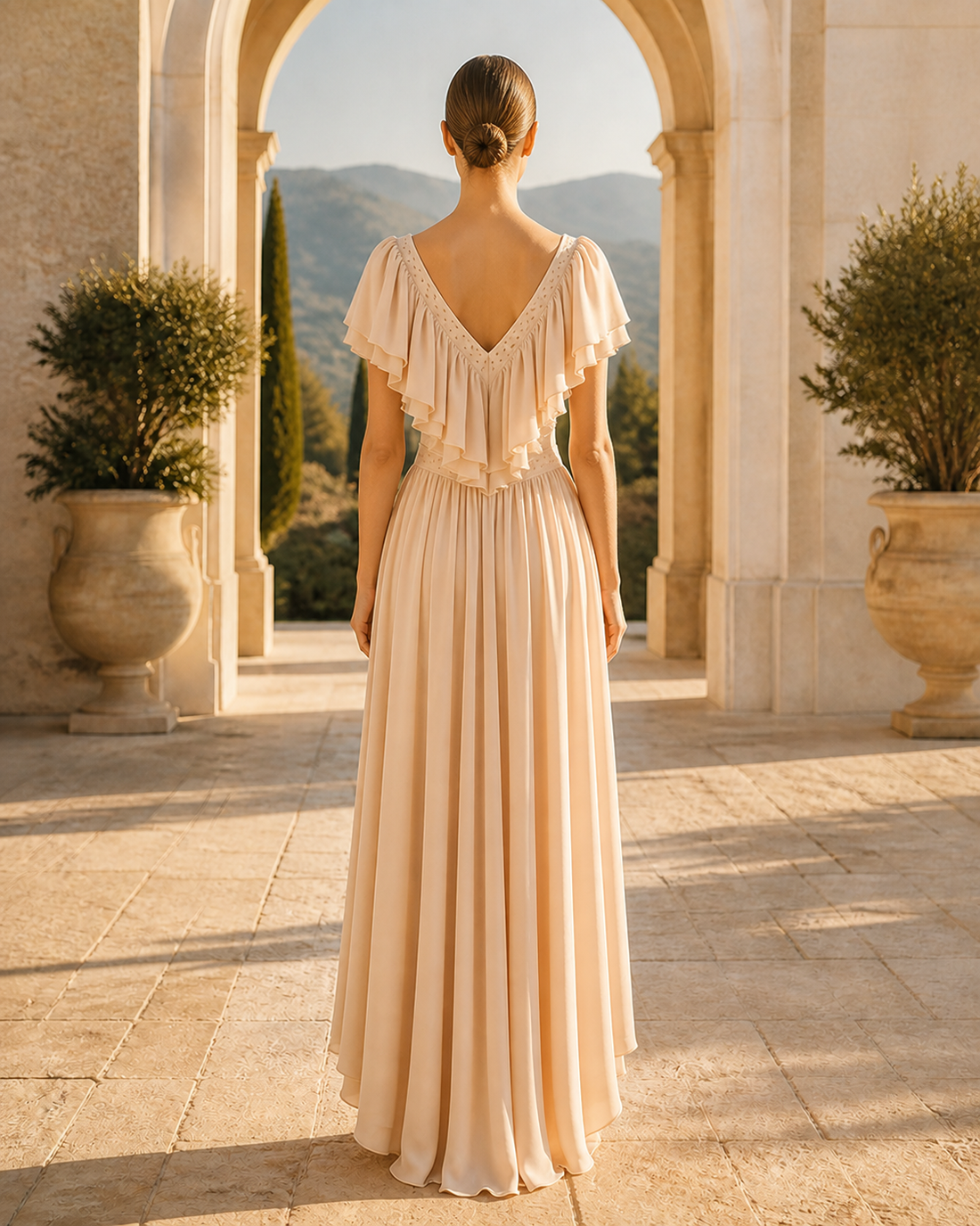 MANT Deep V-Neckline Layered Ruffle Collar A-Line Wedding Dress