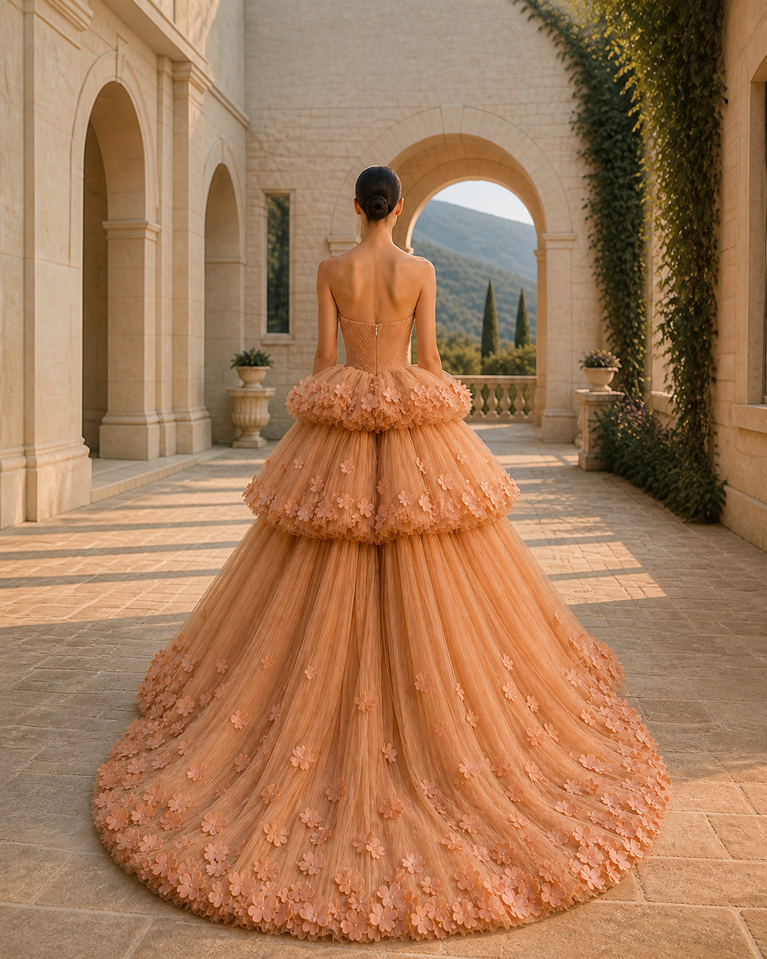 MANT Petal Corset Warm Copper Tone Ball Gown Wedding Dress