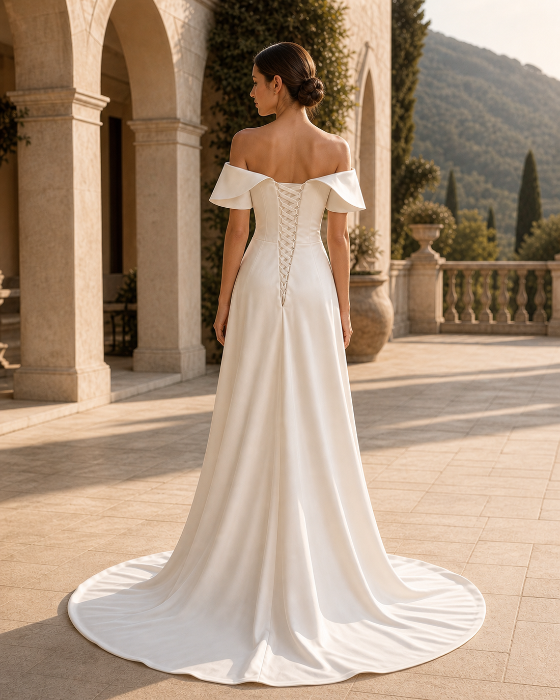MANT Folded Off-Shoulder Neckline Draped Waist Mermaid Wedding Dress