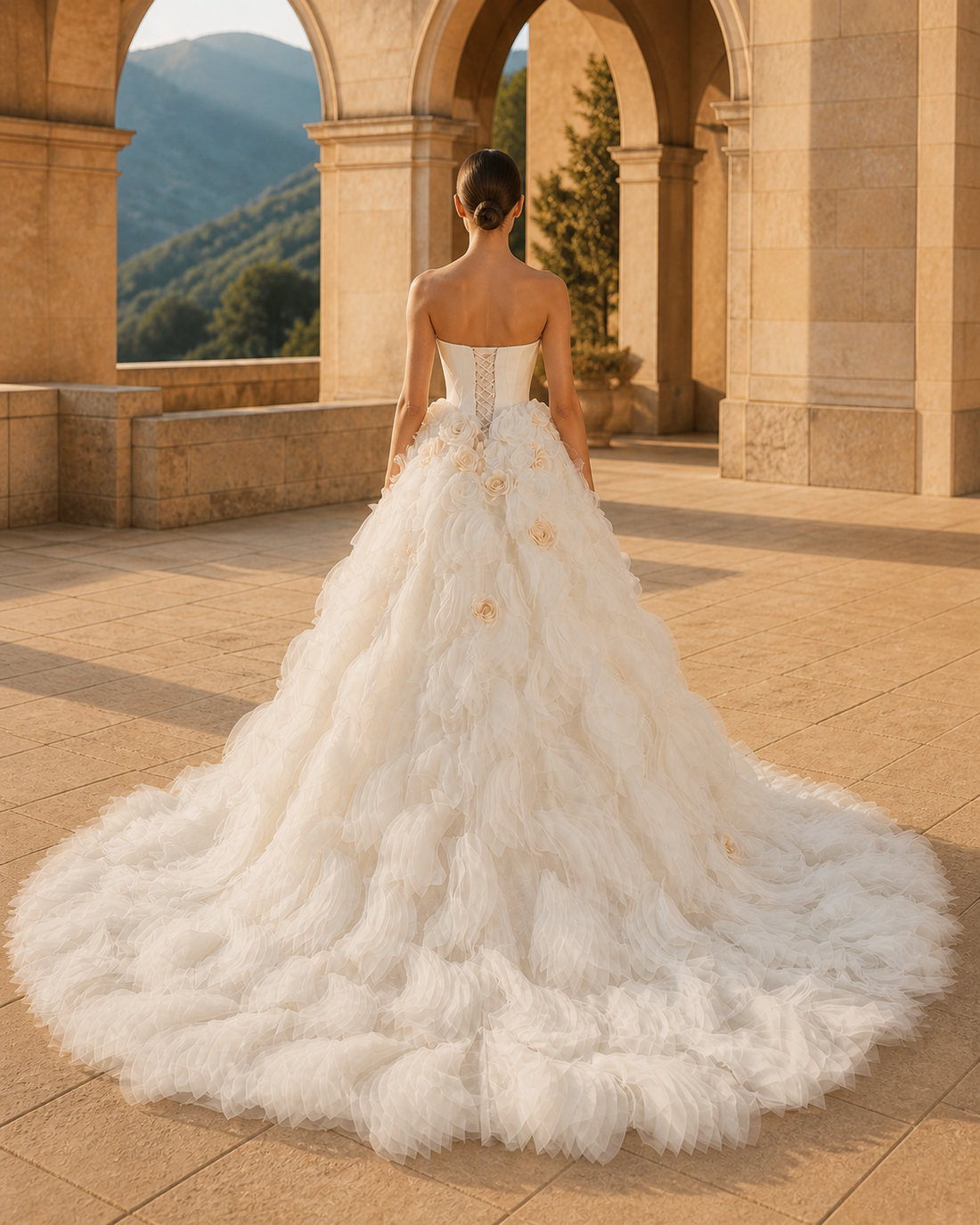 MANT Notched Strapless Neckline Smooth Corset Bodice Ball Gown Wedding Dress