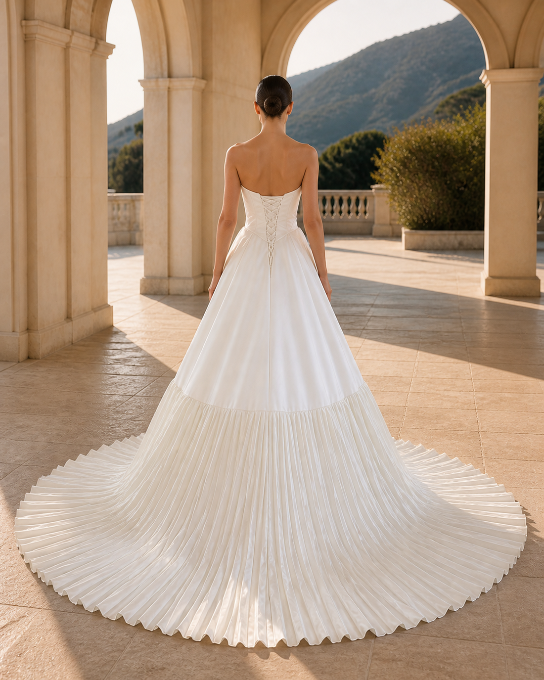 MANT Fan-Pleated Neckline Wrapped Waist A-Line Wedding Dress