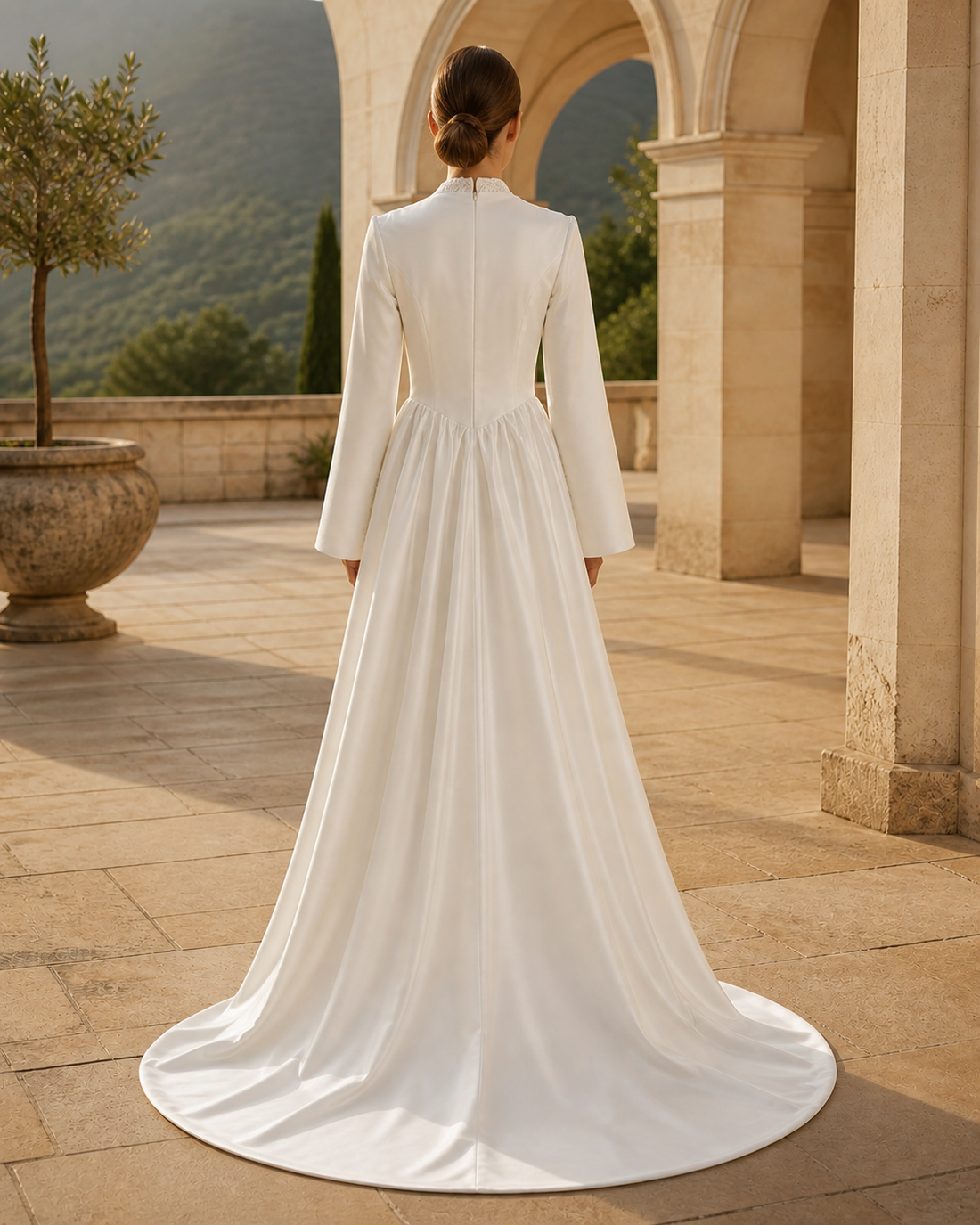 MANT Plunging V-Neck Long Sleeves A-Line Wedding Dress