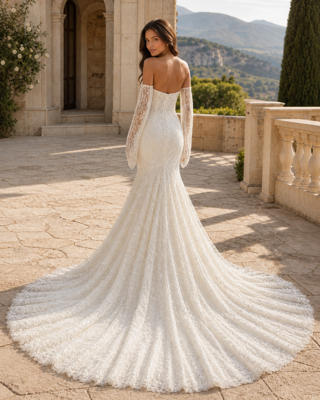 MANT Sweetheart Neckline Detachable Lace Sleeves Mermaid Wedding Dress