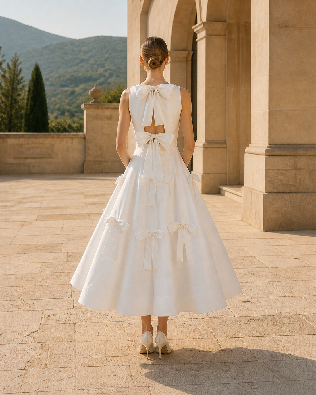 MANT Bateau Neckline Sleeveless Bodice Tea-Length Wedding Dress