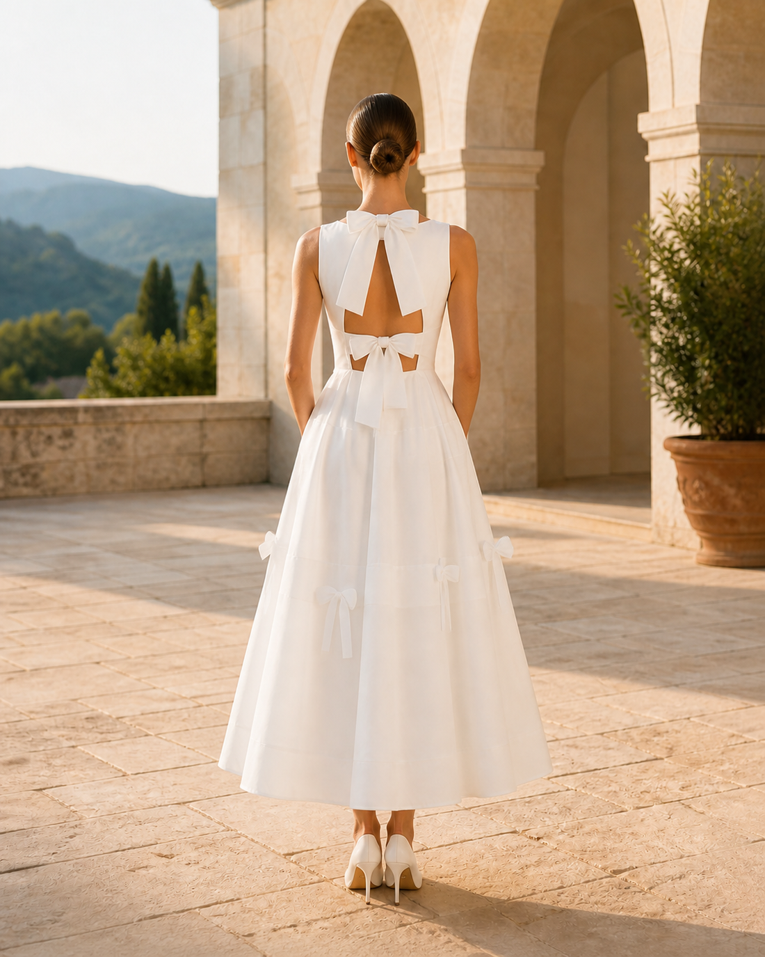 MANT Bateau Neckline Sleeveless Bodice Tea-Length Wedding Dress