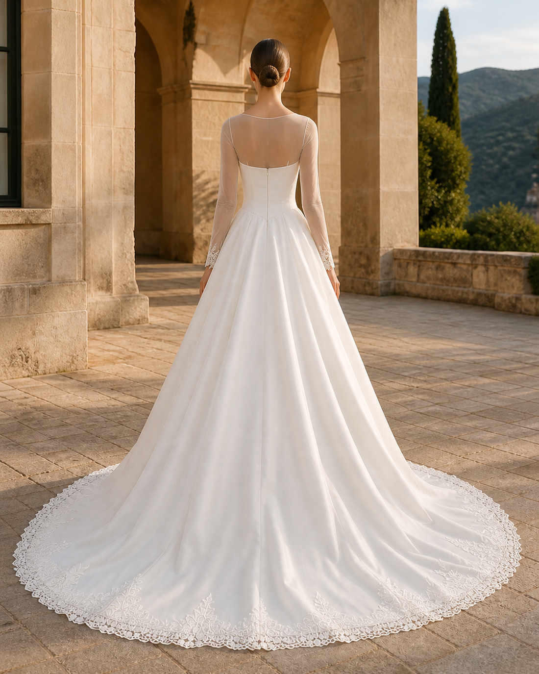 MANT Sweetheart Underlay Sheer Long Sleeves Ball Gown Wedding Dress