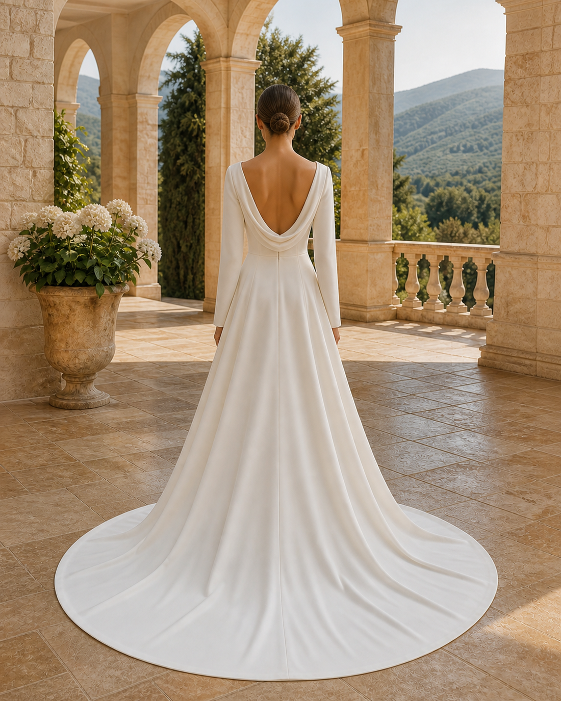 MANT Bateau Neckline Long Sleeves Mini Wedding Dress