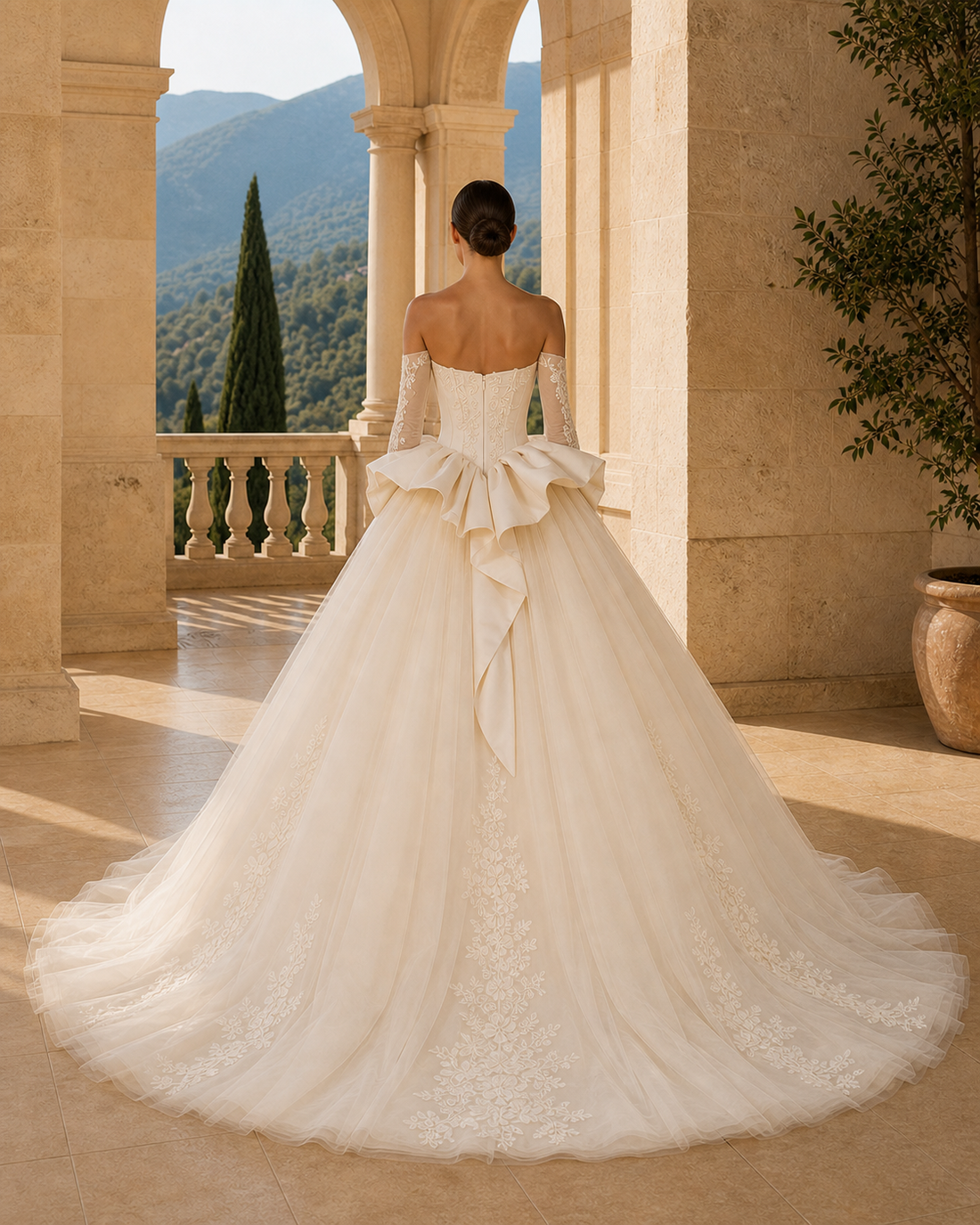 MANT Optional Off-Shoulder Sleeves Lace Corset Bodice Ball Gown Wedding Dress
