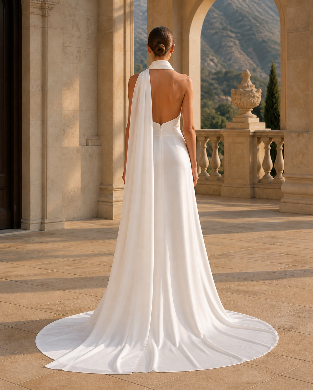 MANT Halter Scarf Neckline Asymmetric Drape A-Line Wedding Dress