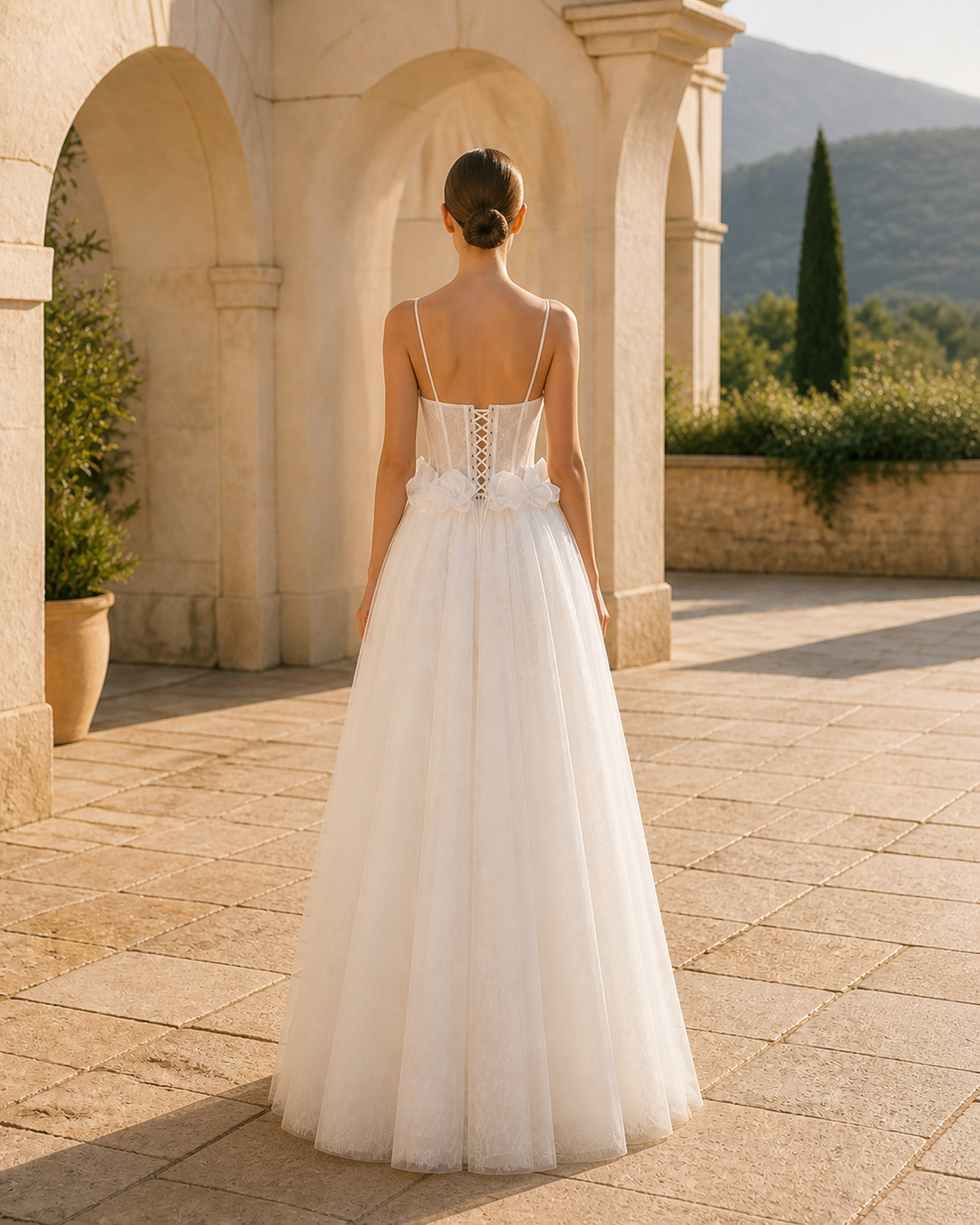MANT Fine Shoulder Straps Sheer Boned Corset A-Line Wedding Dress