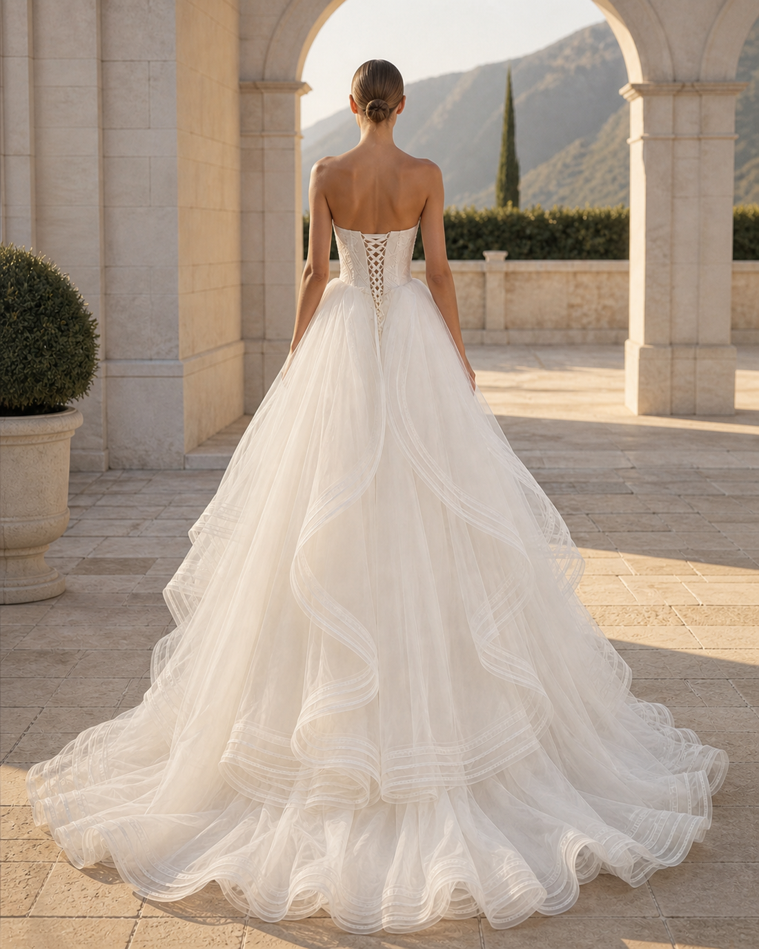 MANT Strapless Corset Lace Bodice Ball Gown Wedding Dress