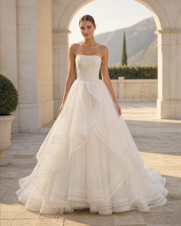MANT Strapless Corset Lace Bodice Ball Gown Wedding Dress