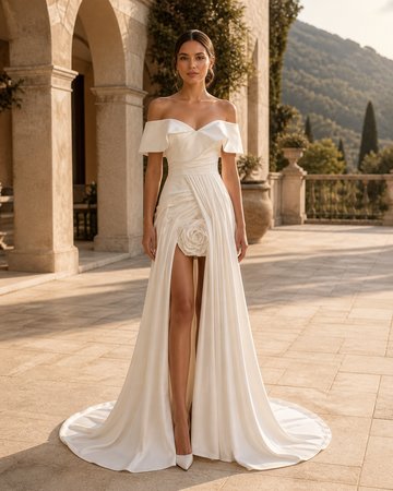 MANT Folded Off-Shoulder Neckline Draped Waist Mermaid Wedding Dress