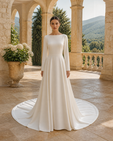 MANT Bateau Neckline Long Sleeves Mini Wedding Dress
