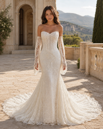 MANT Sweetheart Neckline Detachable Lace Sleeves Mermaid Wedding Dress