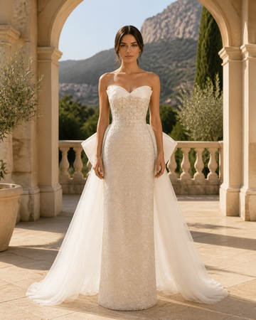 MANT Sweetheart Neckline Beaded Column Column Wedding Dress