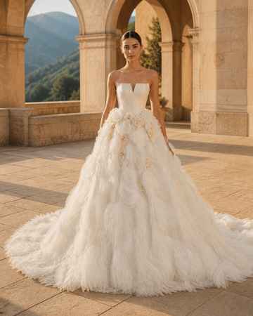 MANT Notched Strapless Neckline Smooth Corset Bodice Ball Gown Wedding Dress