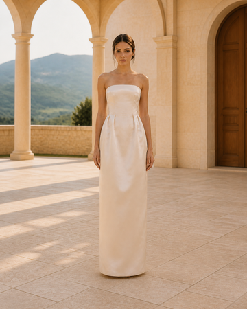 MANT Straight Strapless Neckline Precise Waist Darts Mini Wedding Dress