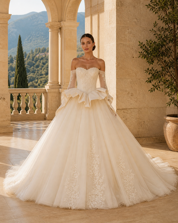MANT Optional Off-Shoulder Sleeves Lace Corset Bodice Ball Gown Wedding Dress