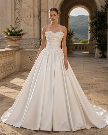 MANT Rolled Strapless Neckline Ruched Corset Ball Gown Wedding Dress