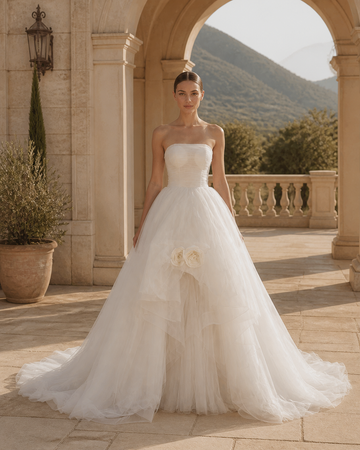 MANT Straight Strapless Neckline Clean Corset Mini Wedding Dress