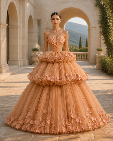 MANT Petal Corset Warm Copper Tone Ball Gown Wedding Dress