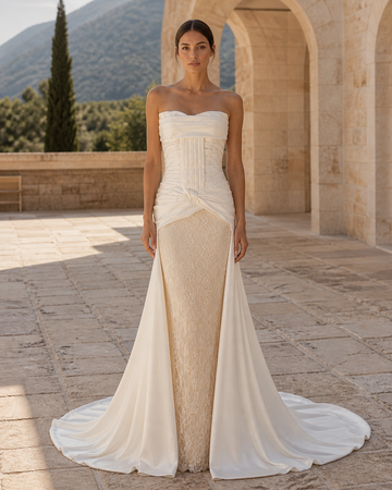 MANT Straight Strapless Neckline Ruched Corset Mermaid Wedding Dress