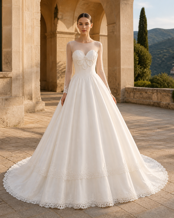 MANT Sweetheart Underlay Sheer Long Sleeves Ball Gown Wedding Dress