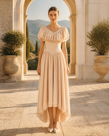 MANT Deep V-Neckline Layered Ruffle Collar A-Line Wedding Dress