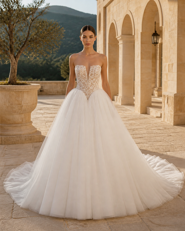 MANT Strapless Sweetheart Neckline Lace Corset Bodice Ball Gown Wedding Dress